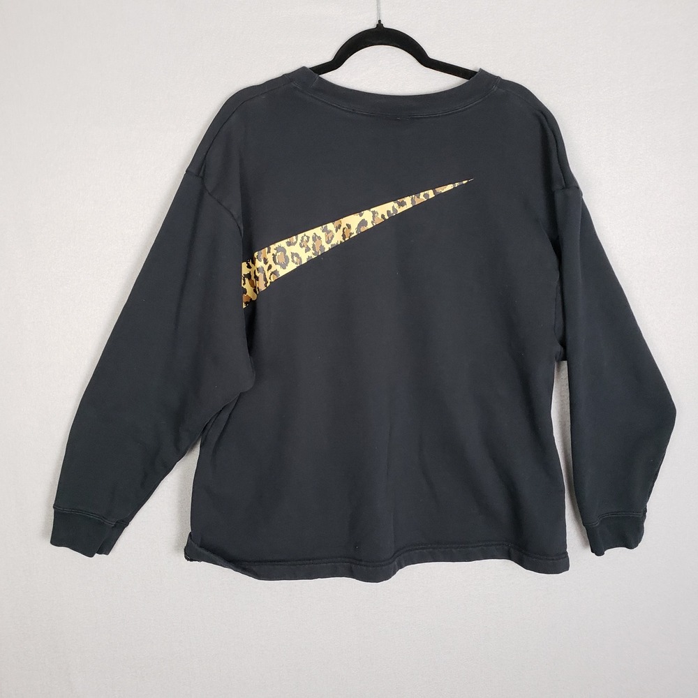 Nike Leopard Print Swoosh Crewneck Sweatshirt Black Athleisure‎ Women's Size 2X - Picture 2 of 8
